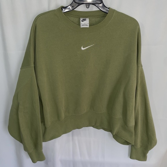 Nike Sportswear Sweatshirt Women Medium Green Phoenix Fleece Oversized Cropped - Picture 1 of 4